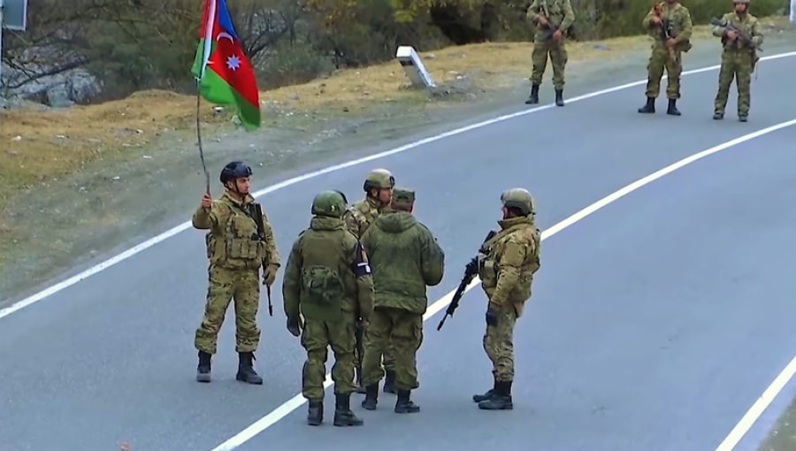 800px Russian peacekeepers and Azerbaijani military personnel near Vank village Cropped