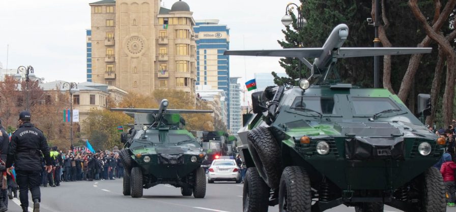 The victory parade of the azerbaijan army showing drones crop