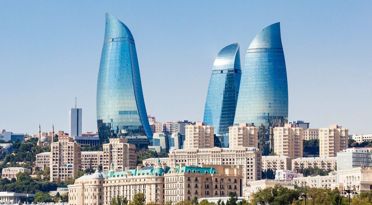 Baku, Azerbaijan September 15, 2016: Baku Flame Towers Is The