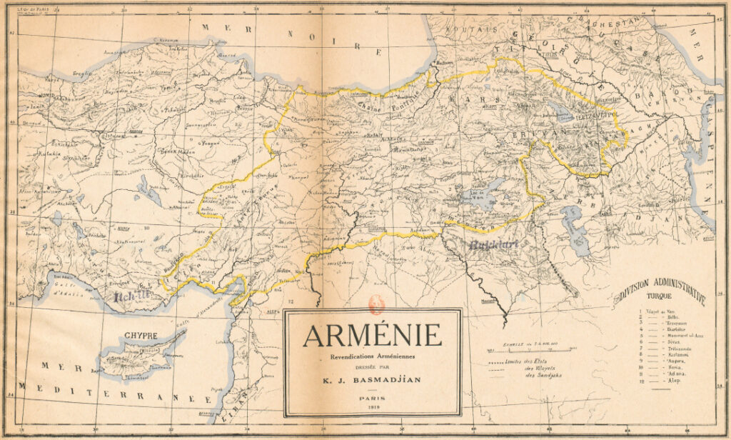 The map of the territory of the Republic of Armenia presented at the Paris Peace Conference in 1919.
