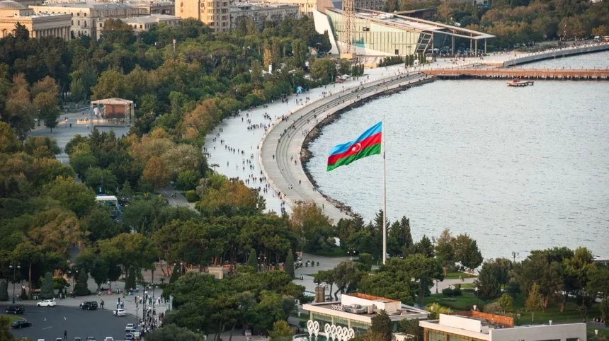 A zoomed in view of the waterfront promenade running along the shores of the Caspian Sea, Baku, Azerbaijan. [Photo via Getty Images]