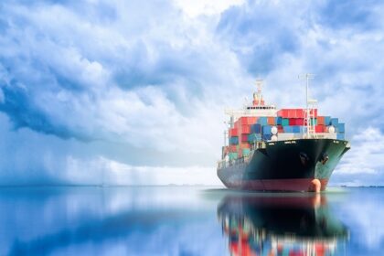 International Container Cargo Ship In The Ocean, Freight Transportation, Shipping, Nautical Vessel