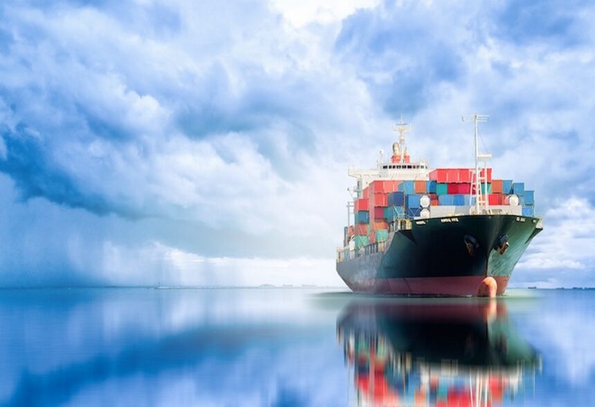 International Container Cargo Ship In The Ocean, Freight Transportation, Shipping, Nautical Vessel