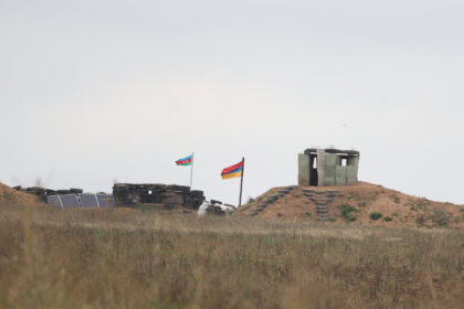 A View Shows The Armenian Border Guard Post Next To The Azerbaijani Border Guard Post On The Road Leading From Armenia To Azerbaijan's Karabakh Region