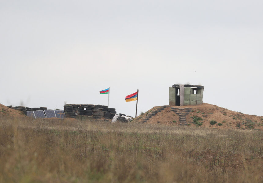 A View Shows The Armenian Border Guard Post Next To The Azerbaijani Border Guard Post On The Road Leading From Armenia To Azerbaijan's Karabakh Region