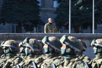 Azerbaijani president ilham aliyev at a military parade in the nagorno karabakh region nov 2023 afp.jpg