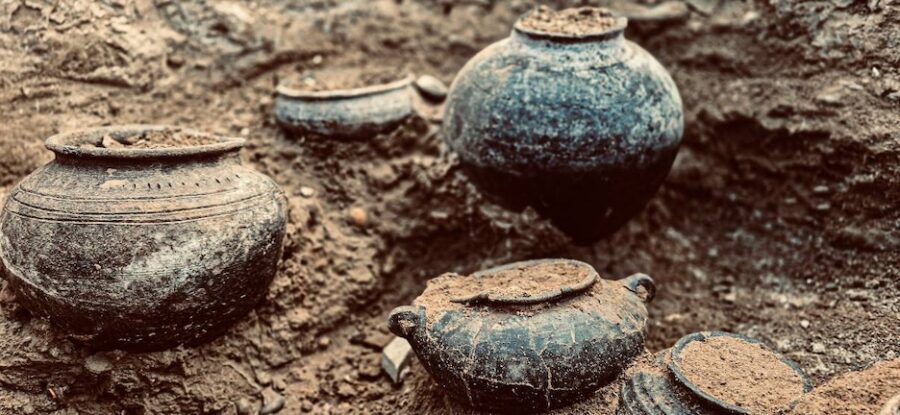 Ceramic ware associated with the burial.