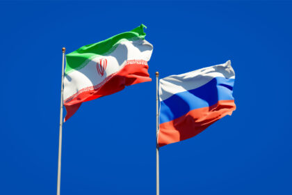 Beautiful,national,state,flags,of,iran,and,russia,together,at